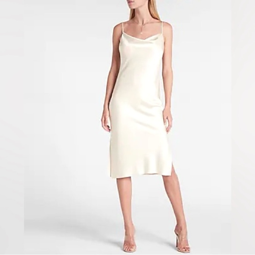 Express Cowl Neck Ivory Satin Slip Dress